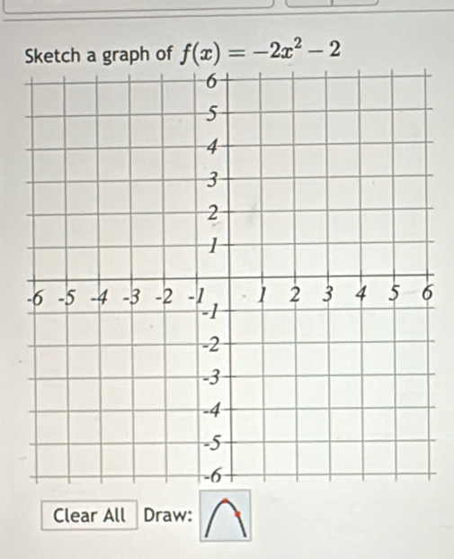 Sketch a graph of f(x)=-2x^2-2
Clear All Draw: 1