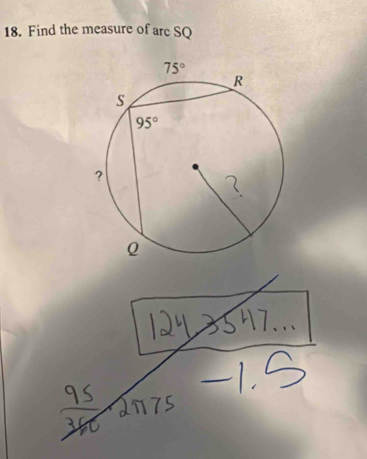 Find the measure of arc SQ