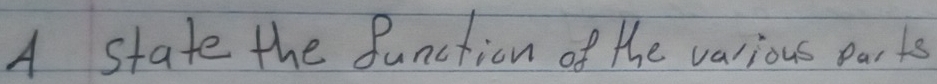 A state the function of the various par ts