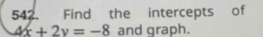 Find the intercepts of
4x+2y=-8 and graph.
