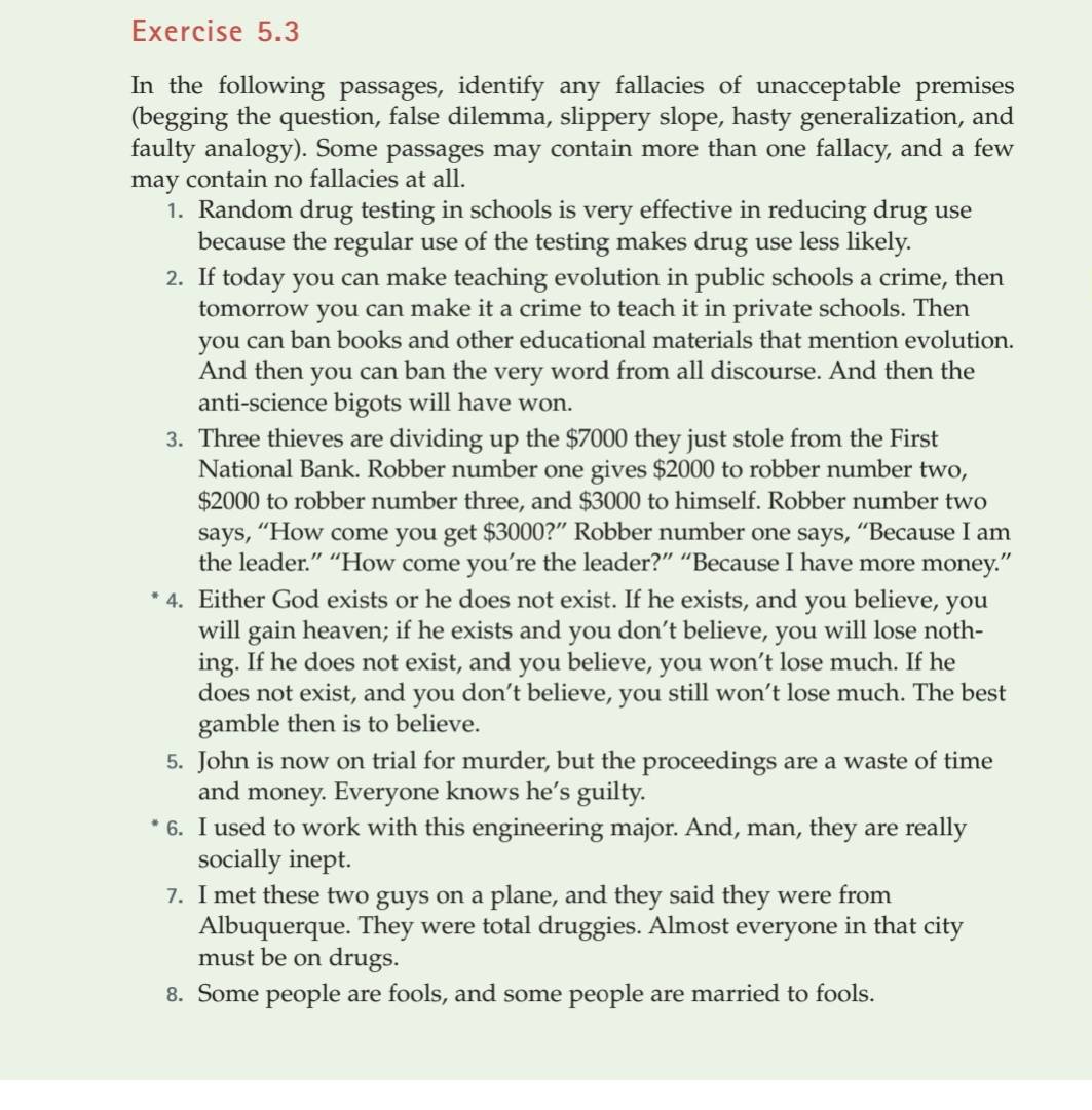 Solved: In the following passages, identify any fallacies of ...