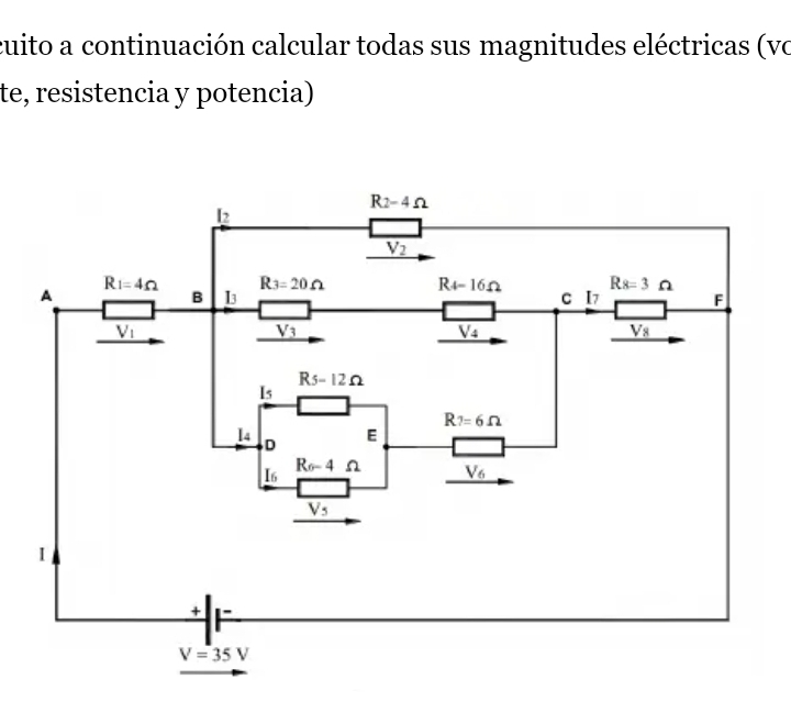 cuito a continuación calcular todas sus magnitudes eléctricas (vo
te, resistencia y potencia)