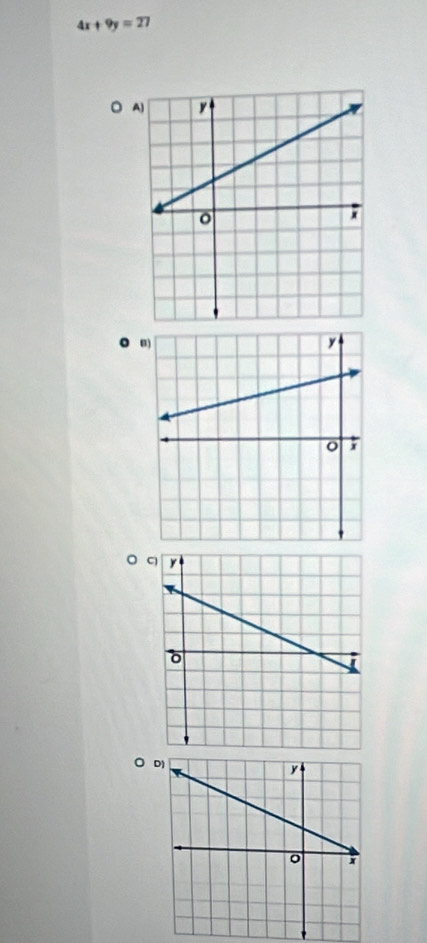 4x+9y=27
。 A
B)
◎
○