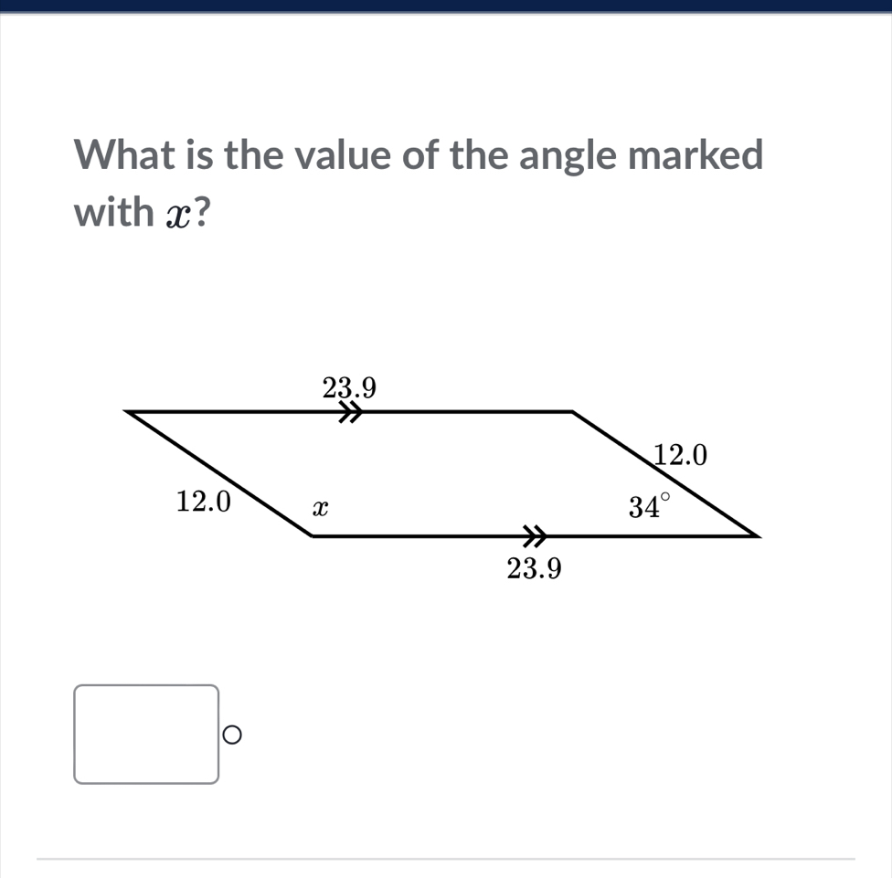 What is the value of the angle marked
with x?