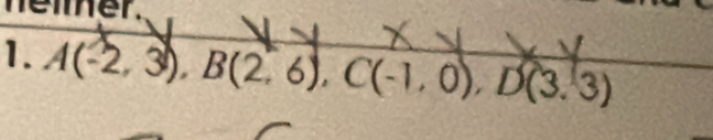 neier. 
1. A(-2,3), B(2,6), C(-1,0), D(3,3)