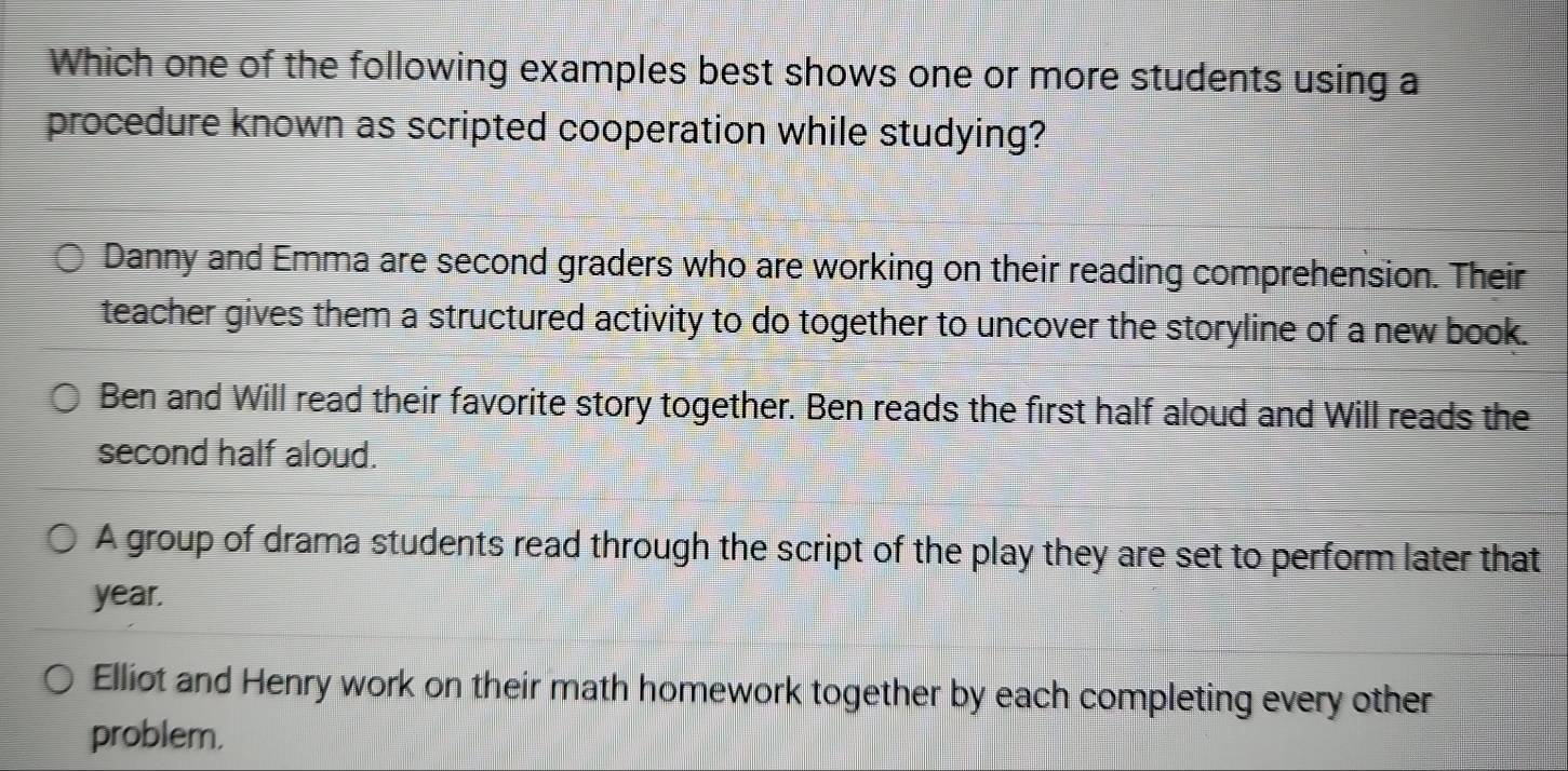 Solved: Which one of the following examples best shows one or more ...
