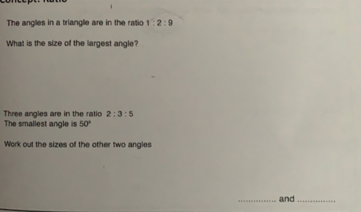Solved: The angles in a triangle are in the ratio 1:2:9 What is the ...