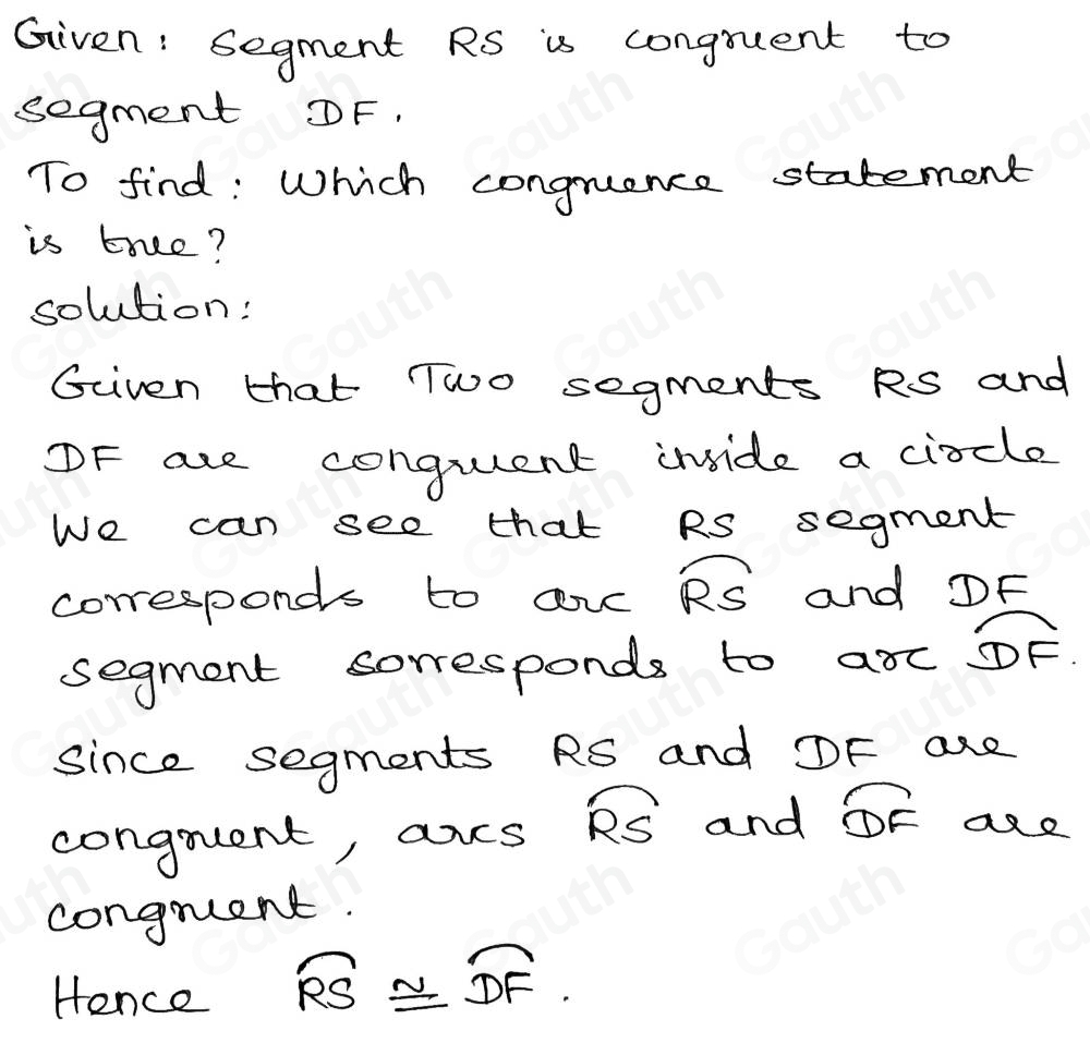 Solved: Segment RS congruent to segment DF. Which congruence statement ...