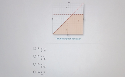 A. y
y>2
B. y>x
y>2
C. y>x
y<2</tex>
D. y
y<2</tex>