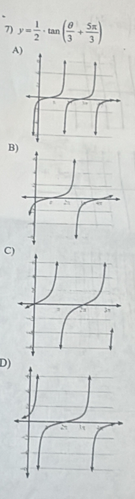 y= 1/2 · tan ( θ /3 + 5π /3 )
A) 
B) 
C) 
D)