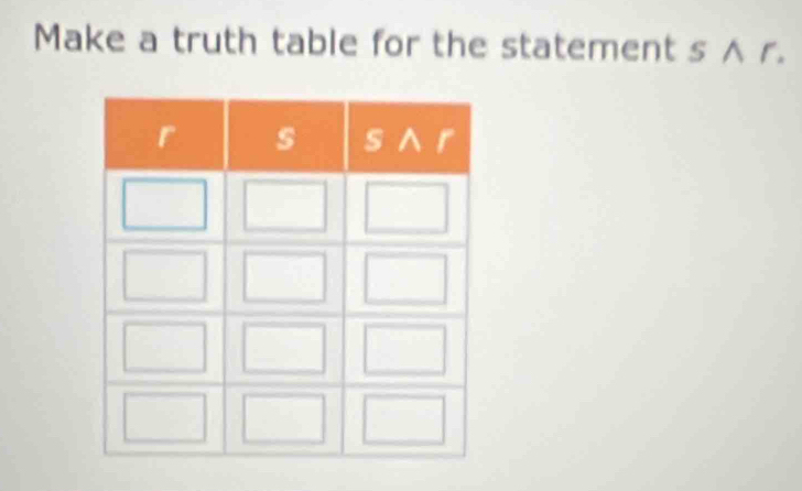 Make a truth table for the statement s ∧r.