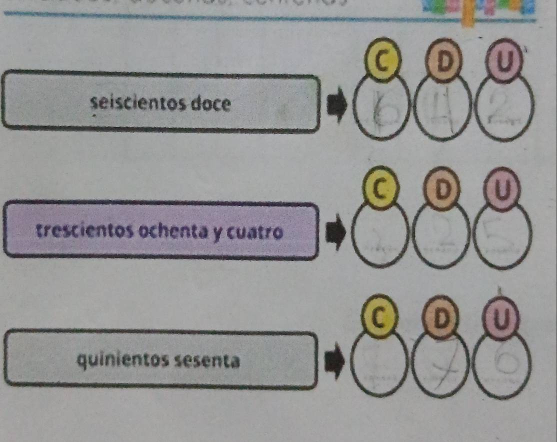 0
seiscientos doce
a D
trescientos ochenta y cuatro
C D U
quinientos sesenta