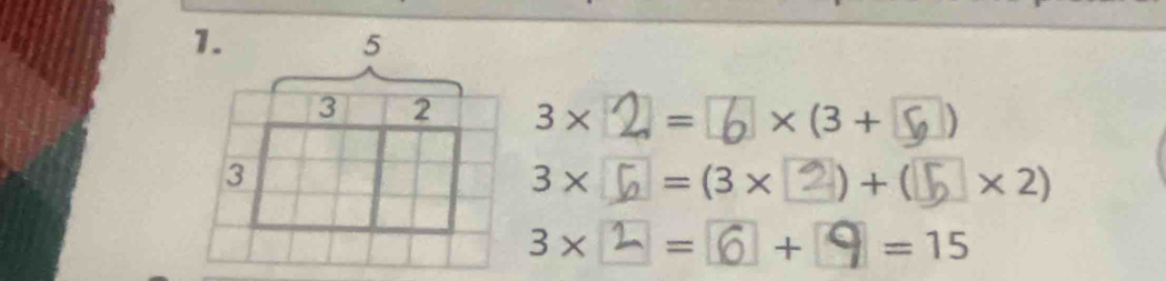 3* = * (3+ )
3* =(3* )+ * 2)
3* = + =15
-