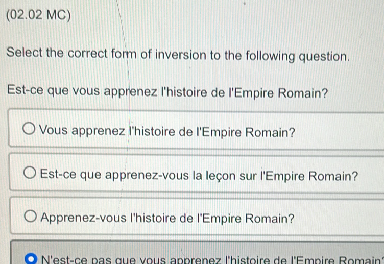 (0 
S 
E 
N'est-ce pas que vous apprenez l'histoire de l'Empire Romain'