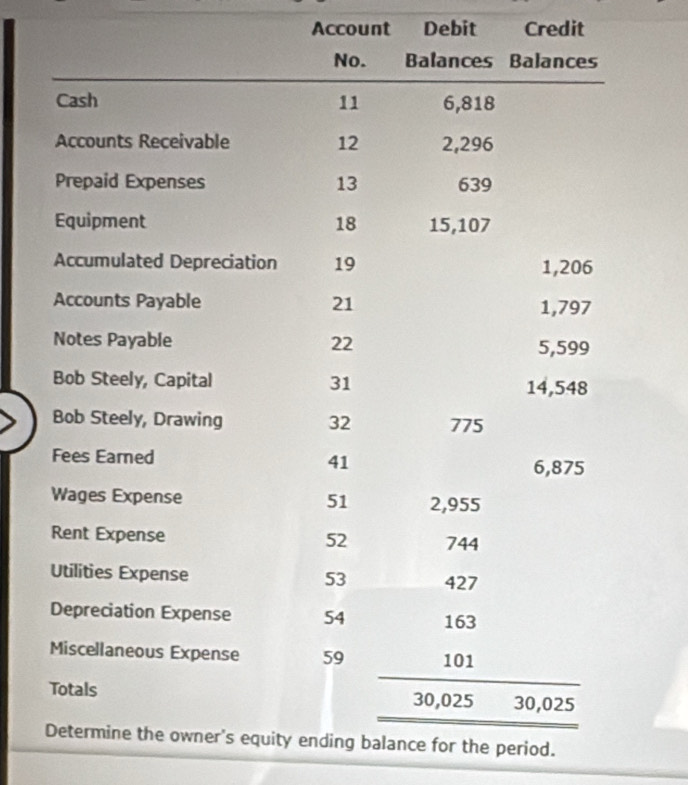 Account Debit Credit 
or the period.