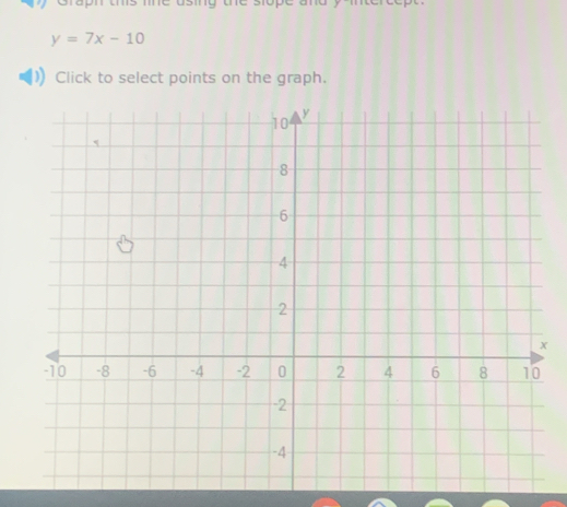 y=7x-10
Click to select points on the graph.