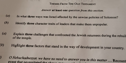 Solved: Themes From The Old Testament Answer at least one question from ...