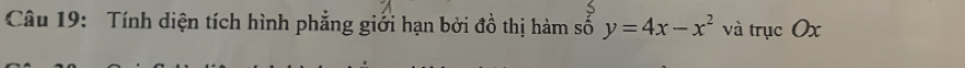 Tính diện tích hình phẳng giới hạn bởi đồ thị hàm số y=4x-x^2 và trục Ox