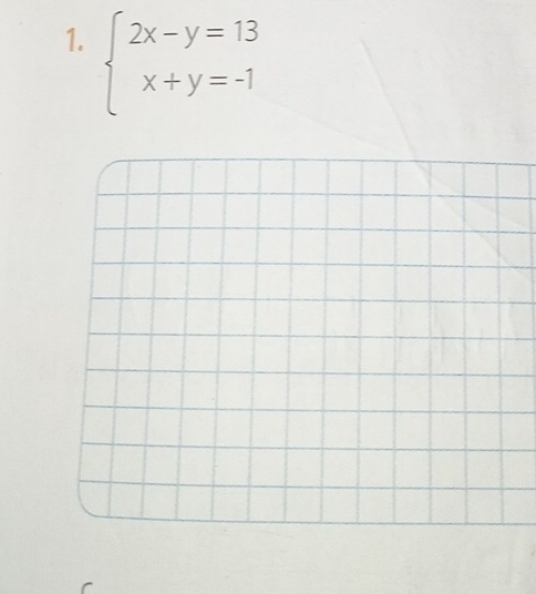 beginarrayl 2x-y=13 x+y=-1endarray.