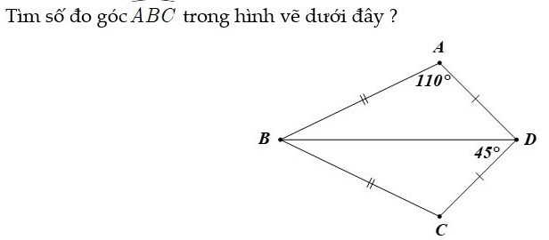 Tìm số đo góc overline ABC trong hình vẽ dưới đây ?