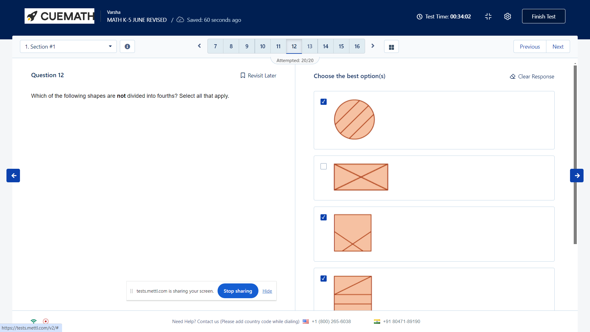 Solved: Varsha CUEMATH MATH K-5 JUNE REVISED Saved: 60 seconds ago O ...