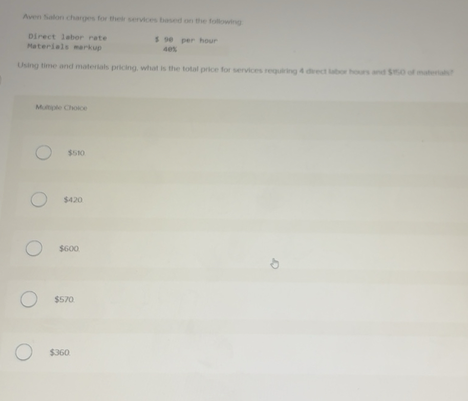 Solved: Aven Salon charges for their services based on the following ...