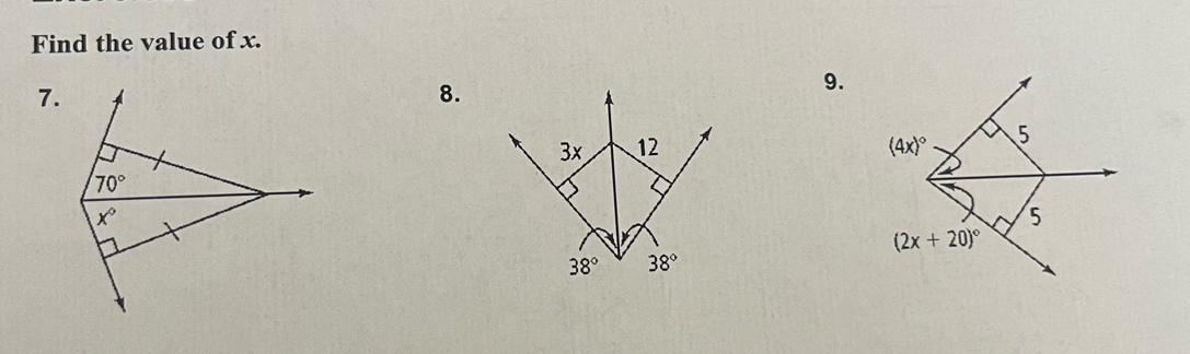 Find the value of x.
7.
8.
9.