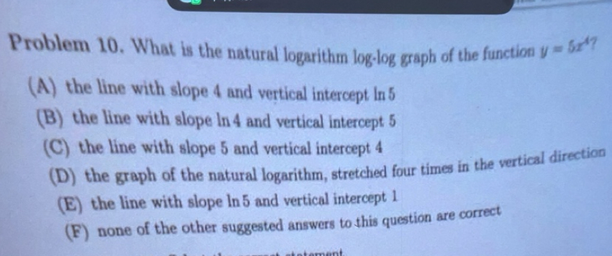 Gelöst:Problem 10. What is the natural logarithm log-log graph of the ...
