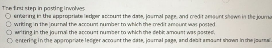 Solved: The first step in posting involves entering in the appropriate ...