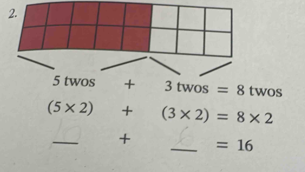 + 3twos=8t WOS 
+
(3* 2)=8* 2
_ 
+ 
_ =16