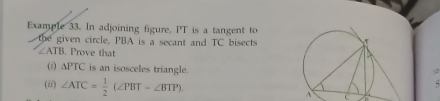 Solved: Example 33. In adjoining figure. PT is a tangent to the given ...