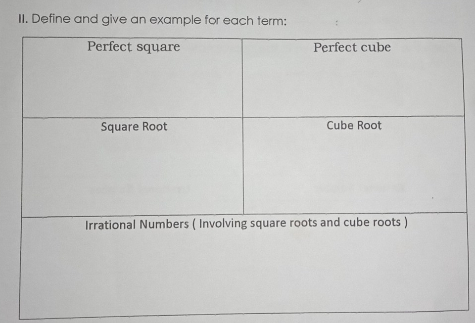 Define and give an example for each term: