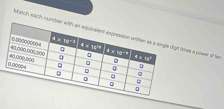 Match each numbt times a power of ten