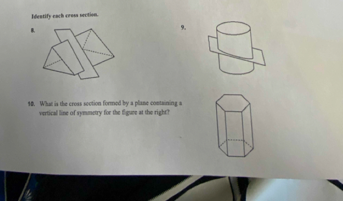 Solved: Identify each cross section. 8. 9. 10. What is the cross ...