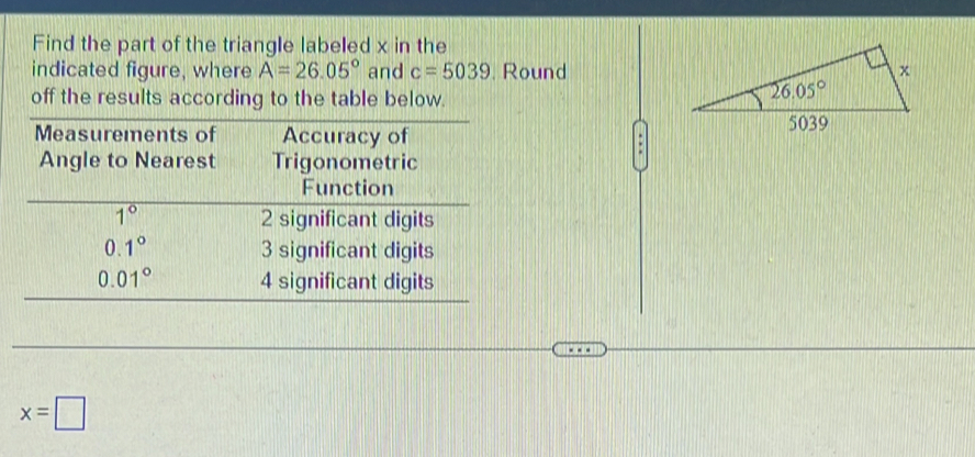 Solved: Find the part of the triangle labeled x in the indicated figure ...