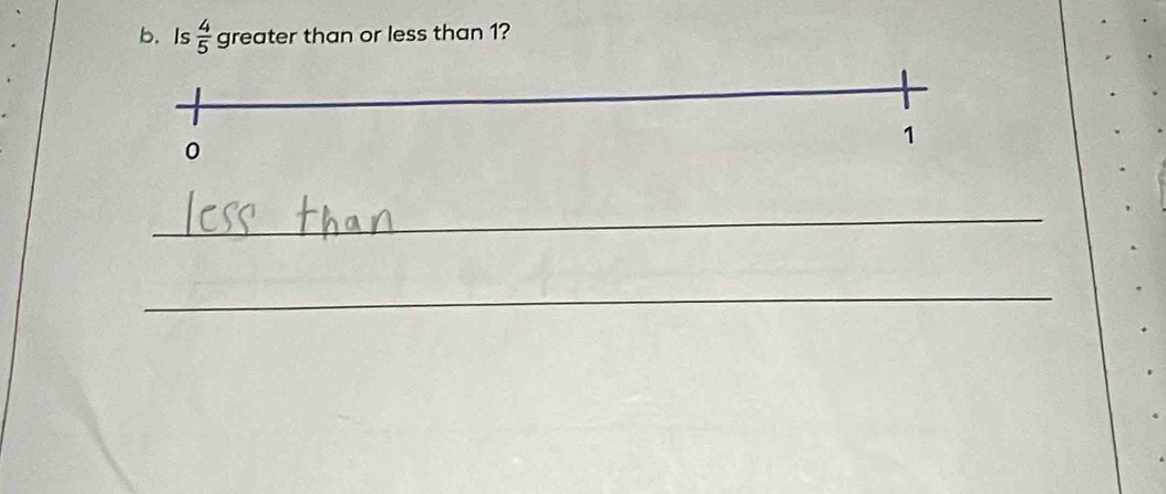 Is  4/5  greater than or less than 1? 
_ 
_