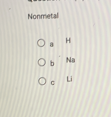 Nonmetal
H
a
b Na
C
Li