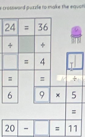 crossward puzzle to make the equati