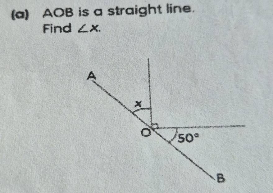 AOB is a straight line.
Find ∠ x.