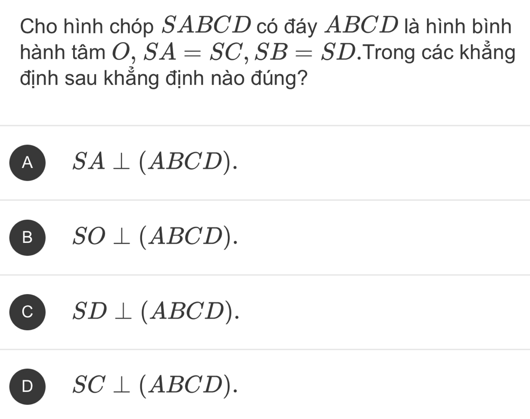 Giải quyết:Cho hình chóp SABCD có đáy ABCD là hình bình hành tâm O, SA ...