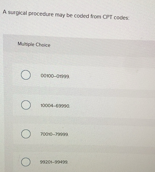 Solved: A surgical procedure may be coded from CPT codes: Multiple ...