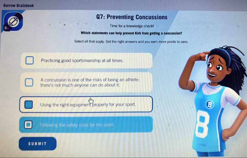 Solved: Barrow Brainbook Q7: Preventing Concussions 9 Time for a ...