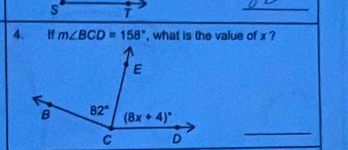 If m∠ BCD=158° , what is the value of x ?
_