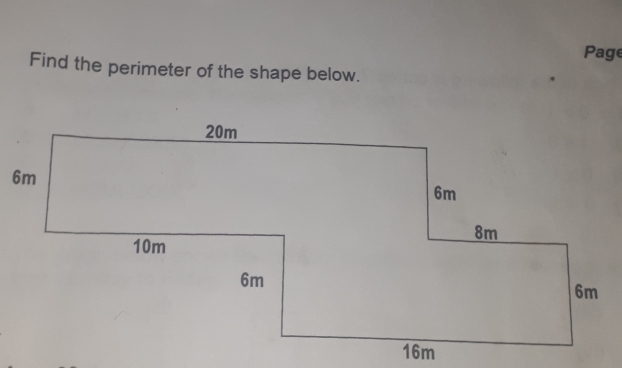 Page 
Find the perimeter of the shape below.