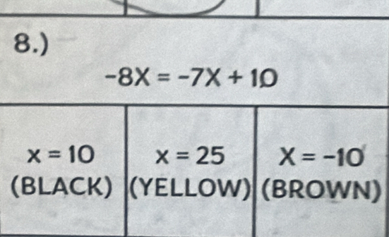 8.)
-8X=-7X+10