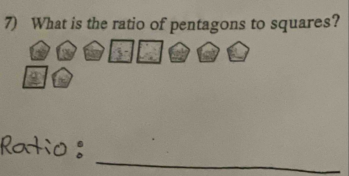 What is the ratio of pentagons to squares? 
_