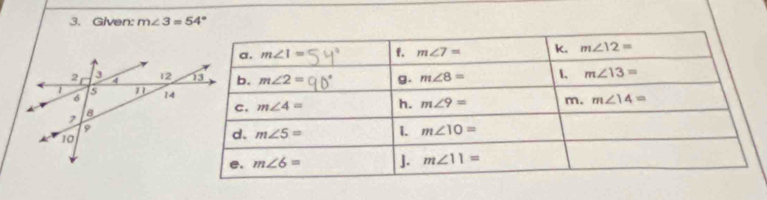 Given: m∠ 3=54°