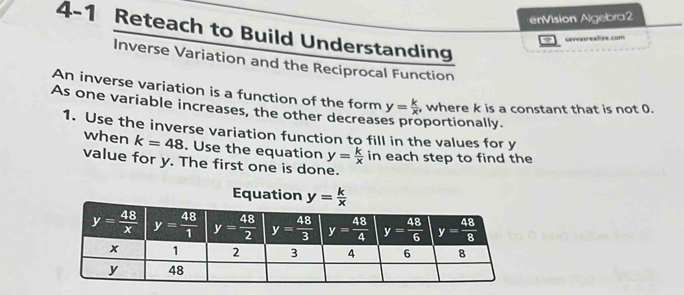 Solved: enVision Algebra2 4-1 Reteach to Build Understanding ...