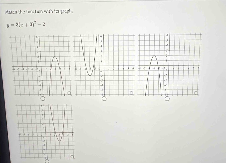 Match the function with its graph.
y=3(x+3)^2-2