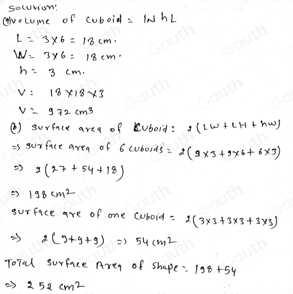 Solved: The diagram shows a cuboid of side 3 cm. a) Find the volume of ...